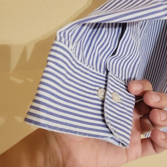 Lauren Ralph Lauren Mens Non-Iron Striped Dress Shirt Blue/White 17 - Picture 5 of 6